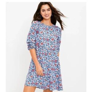 LOFT Garden Tiered Floral Print Long Sleeve Lightweight Pocket Mini Swing Dress‎